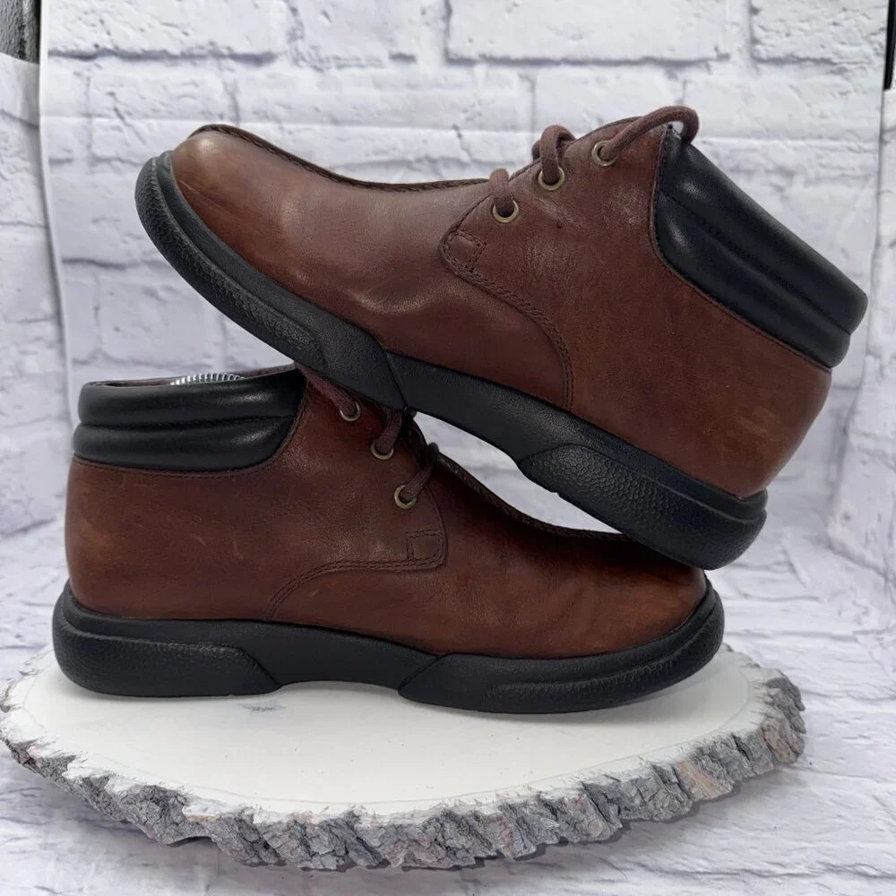 Vintage 90s SIMPLE Brand Mens Leather Split-Toe Chukka Boots Brown Size 8.5